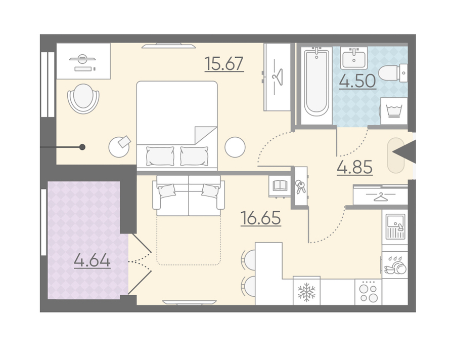 Однокомнатная квартира в : площадь 43.99 м2 , этаж: 5 – купить в Санкт-Петербурге